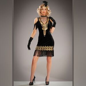 💜Black & Gold Flapper Costume Dress Small
